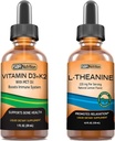 SBR Toitumine D3+K2 ja L-Theanine Bundle Vitamiin D3K2 (MK7) Vedelad tilgad, piparmünt, 1oz | L theanine 225mg Vedelad tilgad, 2oz | täiskasvanutele ja lastele | Mitte-GMO, Gluteenivaba