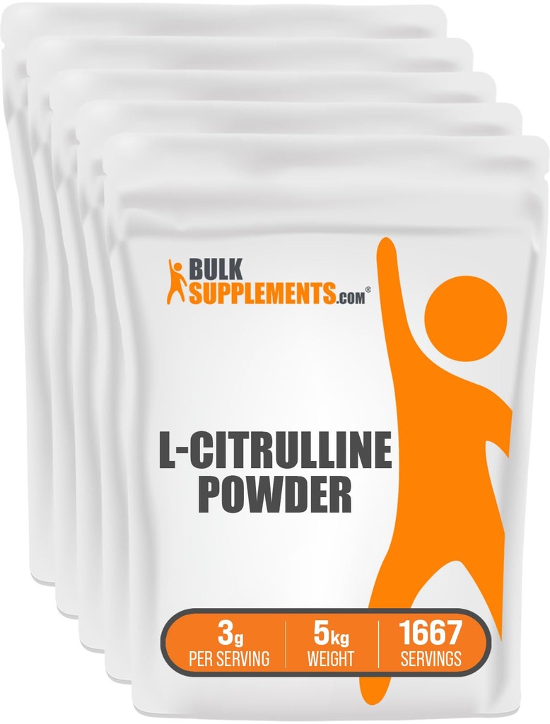 BulkSupplements.com L-Citrulline pulber - tsitrulliinlisand, lämmastikoksiidi lisand - maitsestamata & gluteenivaba - 3 g portsjoni kohta, 1 kg (pakk 5) (11 naela)