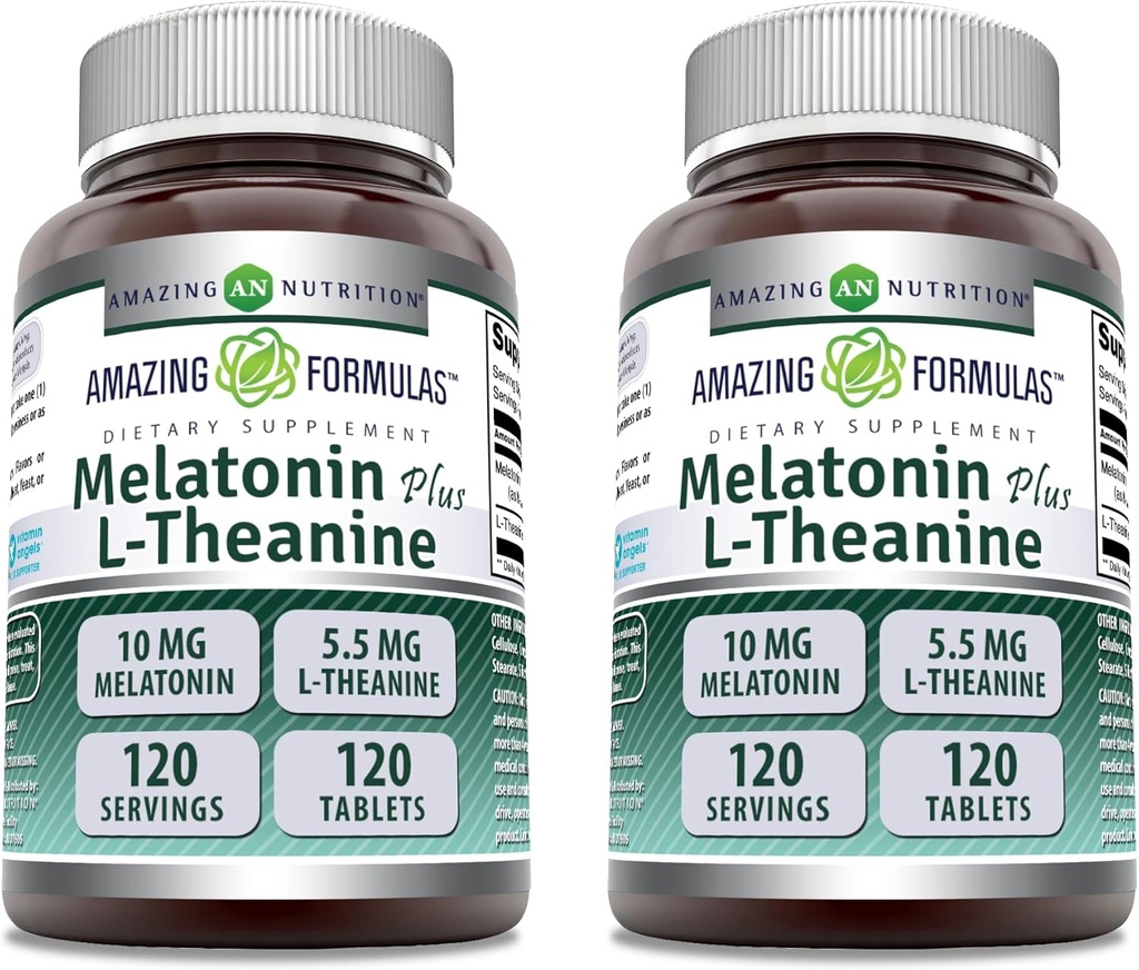 Hämmastav valem Melatoniin 10 Mg Plus L-Theanine 5,5 Mg täiendus | 120 tabletti | Mitte-GMO | Gluteenivaba | Valmistatud USAs | Pakend 2