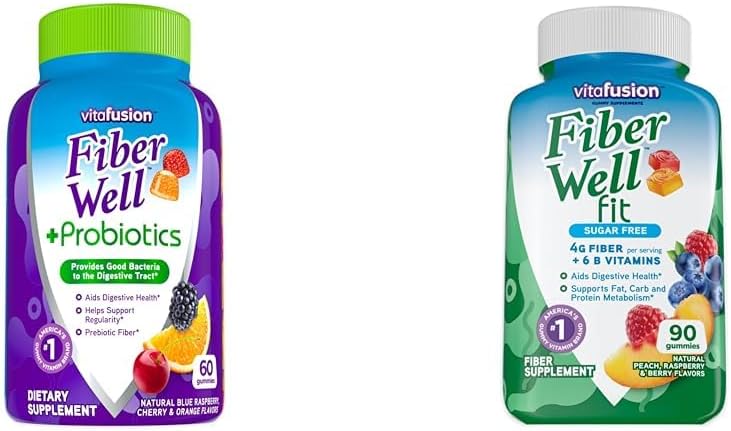 Vitafusion Fiber Well + probiootikumid 60 loe ja kiud hästi sobivad 90 krahv Gummy vitamiini komplektid