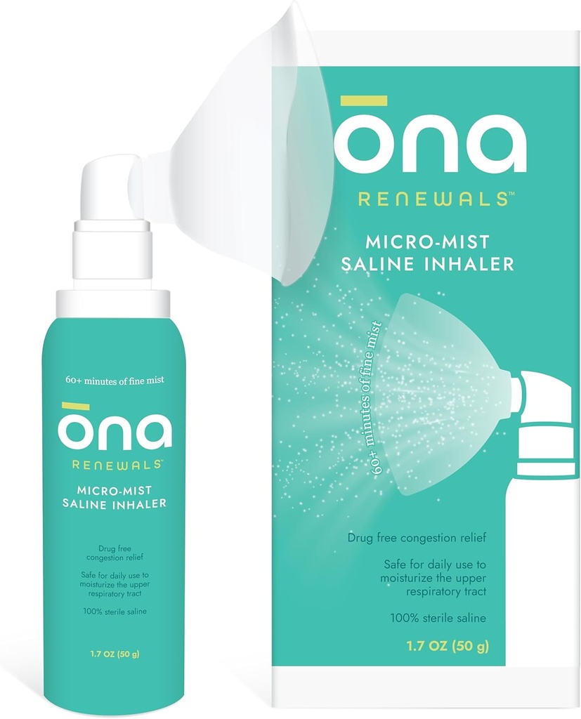 ONA uuendab soolase mikro-Mist nina inhalaatorit, täiskasvanute ummikute leevendamist, külma ja grippi, allergiat, sinus Relief, lõhnata, 1.7oz