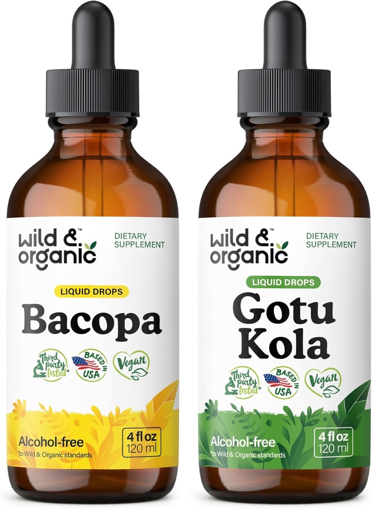 Wild & Organic Bacopa Tinktuur 4 fl oz & Gotu Kola Tinktuur 4 fl oz