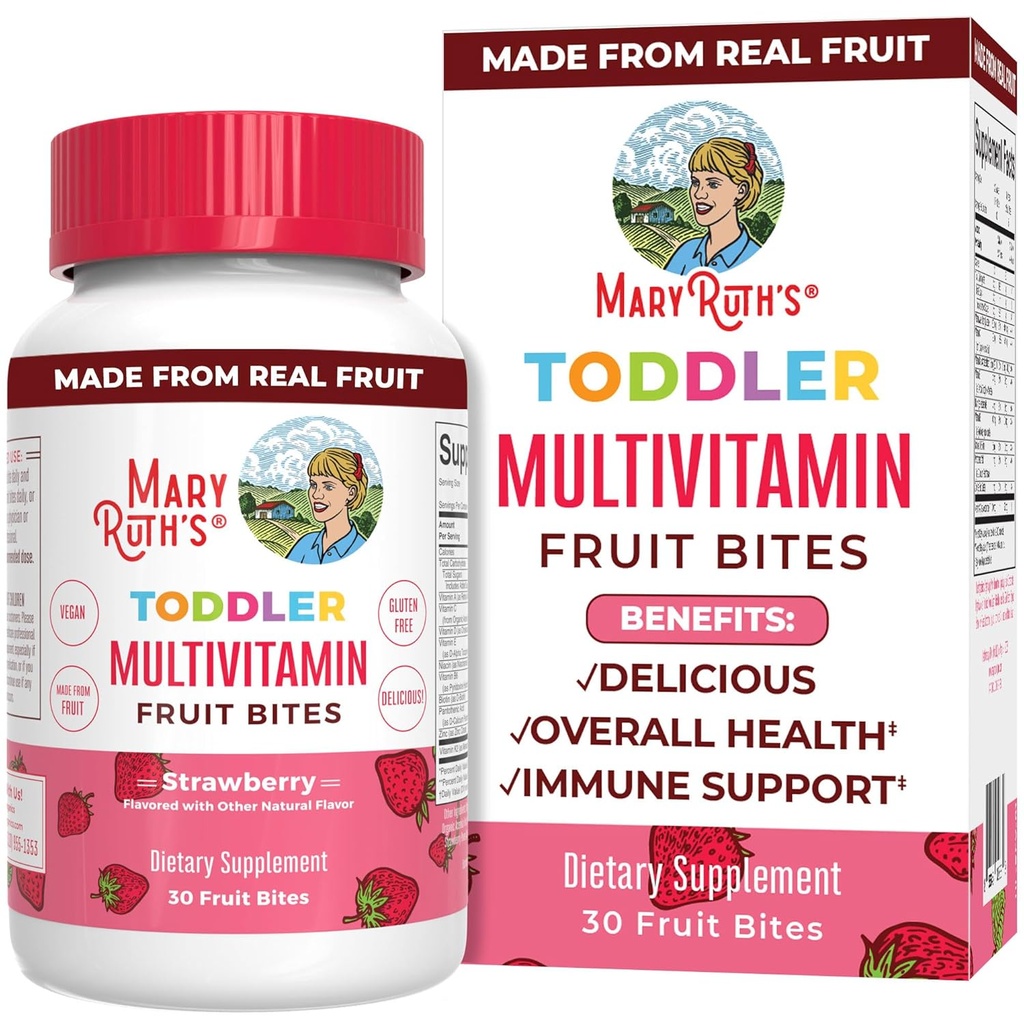 Lapsed Multivitamiini puuviljahammustused MaryRuthi | Väikelapse multivitamiinid vanuses 1 & üles | Immuunsüsteemi tugilisa | Laste vitamiinid | D-vitamiin | C-vitamiin | Vegan | 30 serveerimist