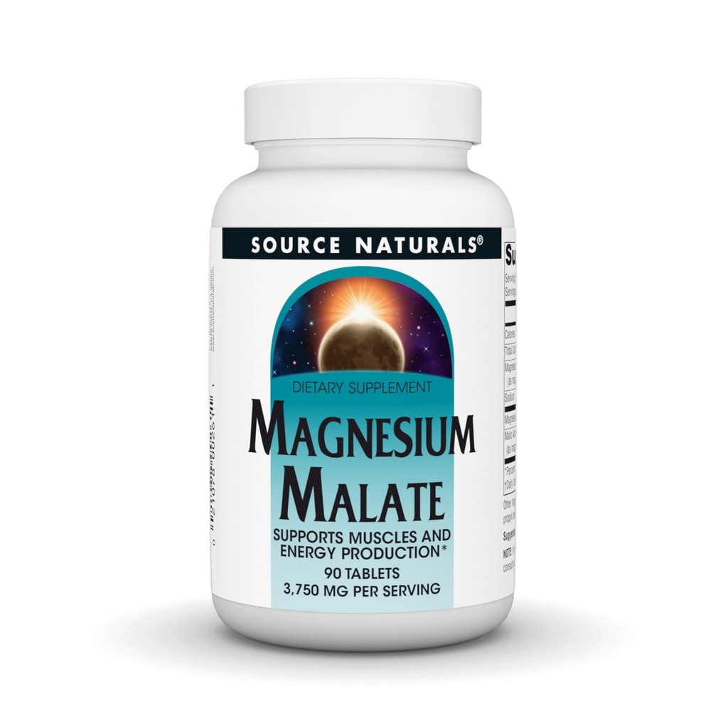 Allikas Naturals Magneesium Malate, toetab lihaseid ja energia tootmist *, NonGMO, taimetoitlane sõbralik magneesiumilisand, 3750 MG ühe serveerimise kohta - 90 tabletti