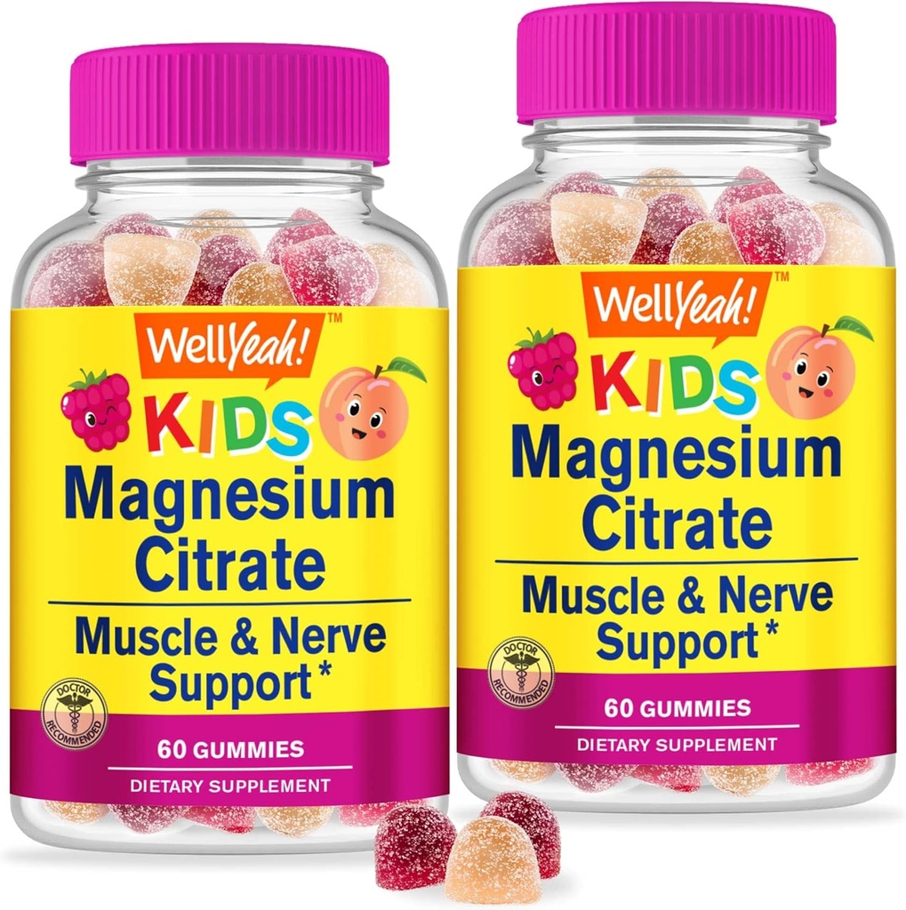 WellYeah Magnesium Citrate Gummies for Kids (2 Pack) - Chewable Stress Relief Supplement for Children - Natural Calm, Mood Support, Non-GMO, Gluten Free - Natural Sourced Flavors - 60 Gummies