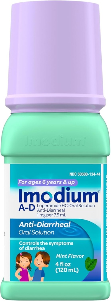 Imodium A-D laste vedel kõhulahtisusevastane ravim Loperamiid HCl, suukaudne lahus kõhulahtisuse sümptomite raviks ja kontrolliks lastele vanuses 6+, piparmündi maitse, 4 fl. oz