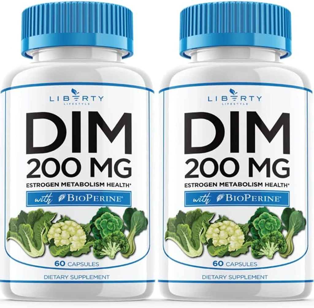 DIM Supplement 200mg - DIM Diindolüülmetaan Pluss bioperiin - östrogeeni tasakaal, hormooni menopausi leevendamine, akne ravi, vegan - 120 loend