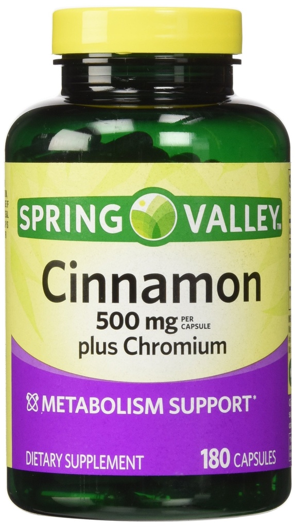 Spring Valley - Cinnamon 500mg Plus Chromium, Twin Pack, 2 pudelit 180 kapslit