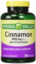 Spring Valley - Cinnamon 500mg Plus Chromium, Twin Pack, 2 pudelit 180 kapslit
