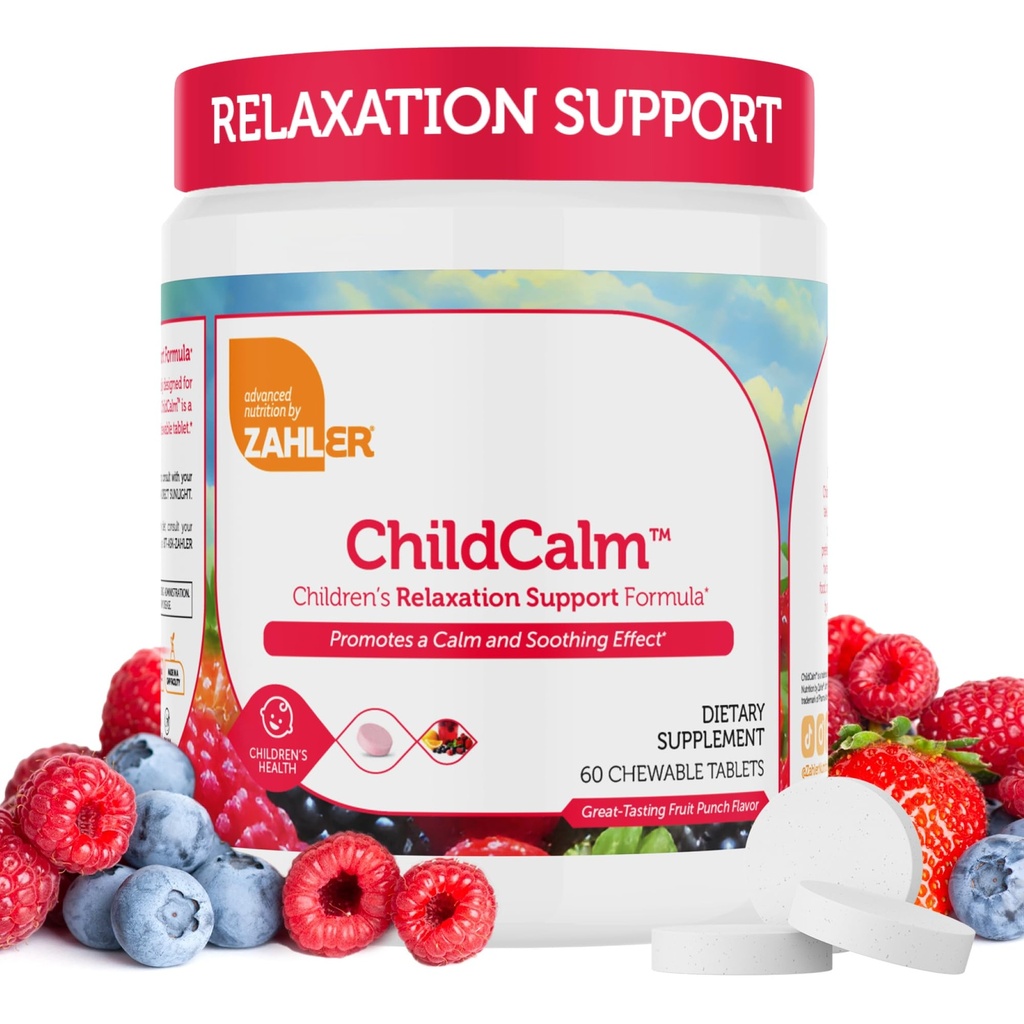 Zahler ChildCalm, Kosher Fruit Punch Näritav Magneesium lastele - looduslik rahu, meeleolu tugi ja lõõgastav - rahustav lapsed Magneesium Supplement Laste Magneesium, 60 tabletti