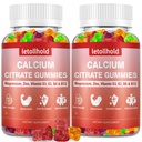 Kaltsiumtsitraatkummid - 1200 mg kaltsiumkummid magneesiumi tsingi vitamiiniga D3, K2, B6, B12 luudele, lihastele, liigestele, immuunsuse toetamisele, kõrge imendumisega kaltsiumilisandid naistele ja meestele 2 pakendit