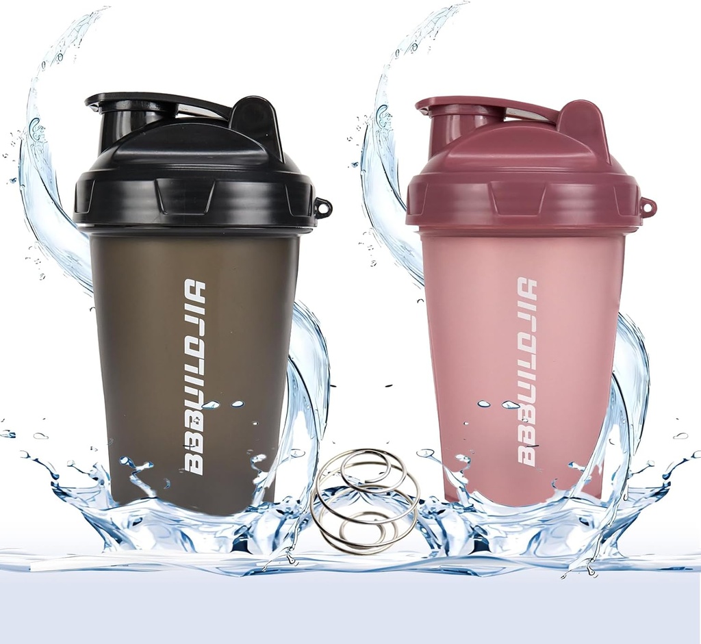 2 PACK Shaker Bottle hoiab kuni 17oz, Segamine Ball Whisk, Portable Pre Workout Protein Drink Cup, Segud Kokteilid Smoothies Shakes, BPA Free & Nõudepesumasin Safe Black/Pink