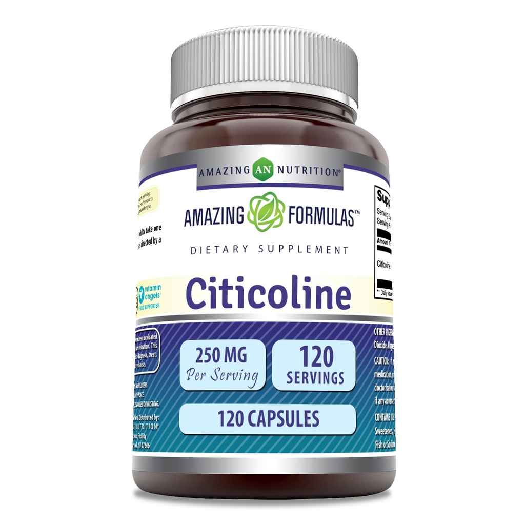 Hämmastav valem Citicoline 250 mg | Kapslite täiendus | Mitte-GMO | Gluteenivaba | Valmistatud USAs (120 loend)
