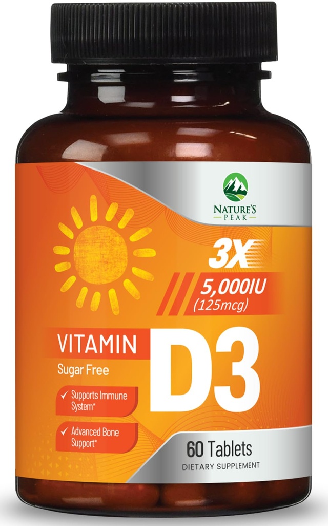 Vitamiin D3 5000iu (125 mcg) Immuuntervise tugi - kõrge potentsiga D-vitamiini toidulisand luudele, hammastele, lihastele - looduse VIT D, vegan, gluteenivaba, vaarikamaitse - 60 närimistabletti