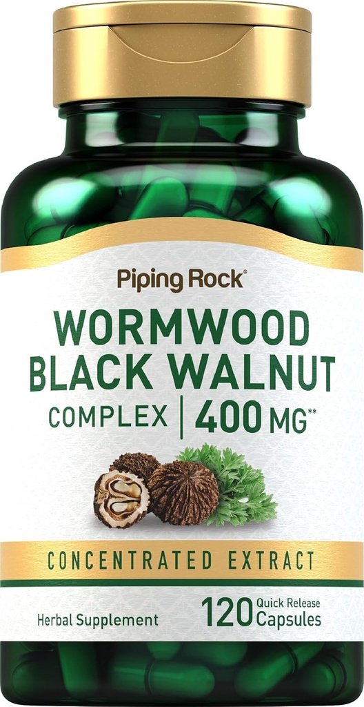 Piping Rock Wormwood Black Walnut Capsules 400mg | 120 Count | Herbal Extract Complex | Non-GMO, Gluteenivaba täiendus