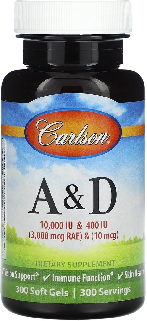 Carlson Labs Vitamiin A ja D, 10000/400 RÜ, 300 Softgels