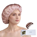 100% Mulberry Siidi Bonnet magavatele naistele Pikad juuksed - Kahekihiline une kork - Siidi une Bonnet koos elastse peatumisega peas (roosa, suur)