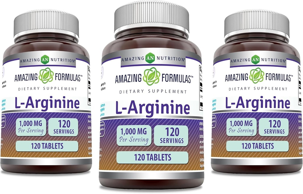 Amazing valemid L-arginiin Supplement | 1000 Mg per Serving | Tabletid | Aminohappelisand naistele ja meestele | Mitte-GMO | Gluteenivaba | Valmistatud USAs (120 Count | 3 Pack)