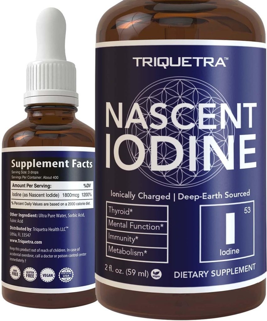 Nascent joodilisa 400 serveerimist, klaaspudelit, veganit, 1800 mcg - 600 mcg tilga kohta - puhas, selge värv - toetab kilpnäärme tervist, energiat, immuunsust ja ainevahetust (2 oz.)