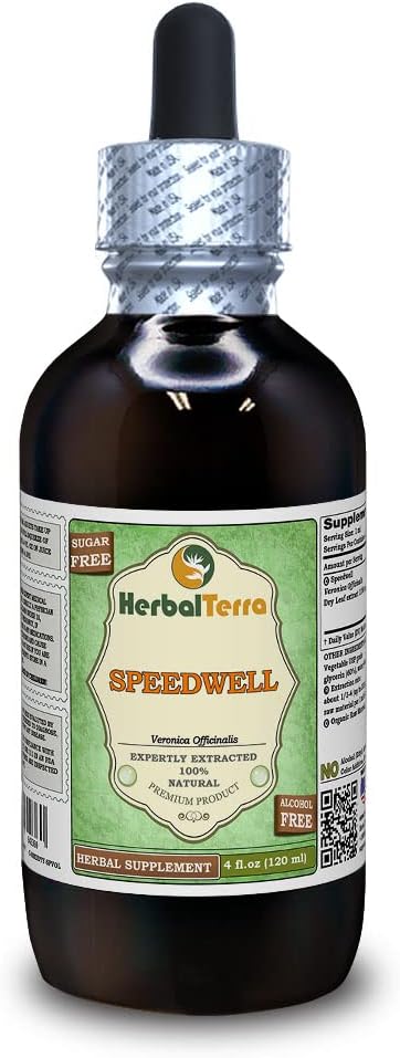 Speedwell (Veronica Officinalis) Glycerite, Organic Kuivatatud Lehed Alkoholivabad Vedelikekstrakt (Brändinimetus: HerbalTerra, Proudly Made in USA) 4 fl.oz (120 ml)