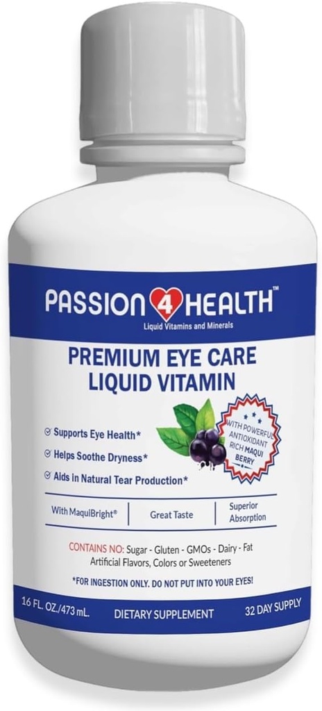 Passion 4 Tervis Vedelad silma vitamiinid - Natural Vision & Adult Eye Care Supplement - Premium Support Maqui Berry Extract, Gluteenivaba, Non-GMO, No Sugar - 30-päevane pakkumine, valmistatud USAs