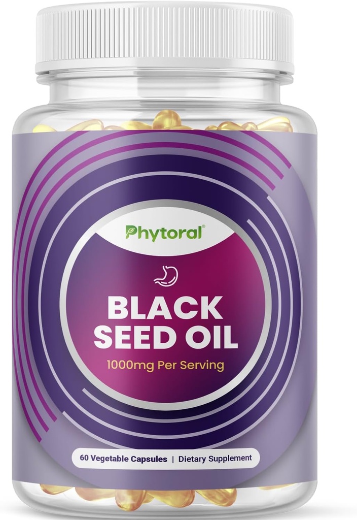 Fütoorne Premium Black Seed Oil Kapslid - Nigella Sativa Black Seed Oil Pills for Seegestive Health Immune Support and Brain Booster Antioxidant Supplement - Full Spectrum Cumin kapslid