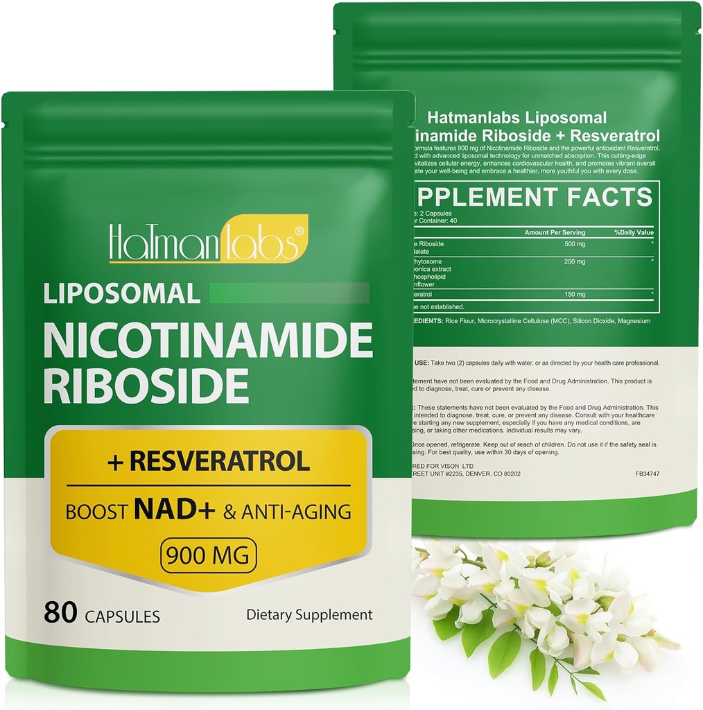 NAD + täiendus koos nikotiinamiidiga ribosiidi- liposoom nikotiinamiidi ribosiidiga 900Mg, kõrge puhtusastmega resveratrool NAD vananemisvastase võitluse täiendus, energia, fookus-80 kapslid
