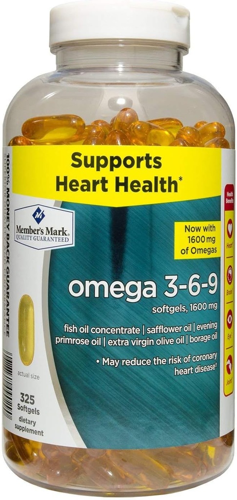 Liikme Mark Omega 3, 6, 9 Toidulisandit 1600 Mg, pehmed geelid, 325Count