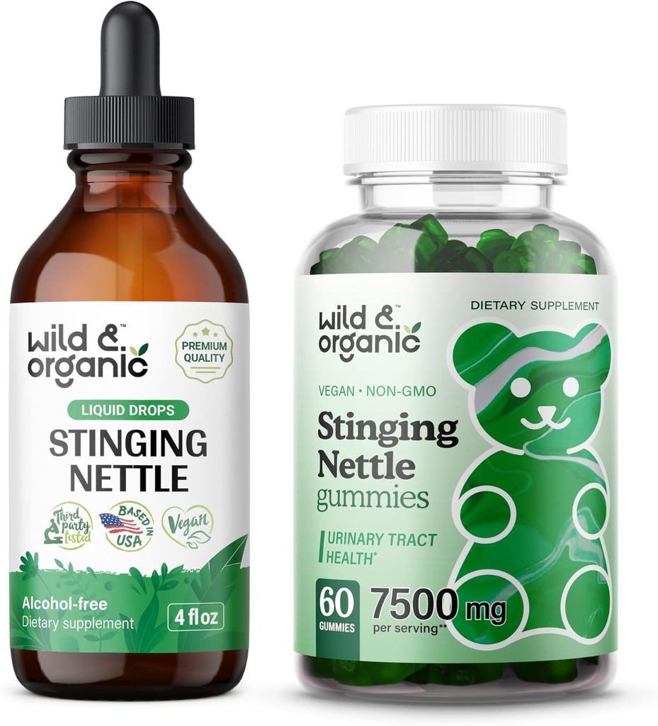 Wild & Organic Stinginging Nettle Juur Tinktuur 4 fl oz & Stinginging Nettle Juur Gummies