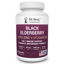 Dr Berg Black Elderberry kapslid (Advanced Immune Support *) 15 000 IU D-vitamiiniga, 60 mg tsinki ja 90 mg Camu Camu - (4-in-1) Sambucus Elderberry Immune Support Supplement - 90 kapslit