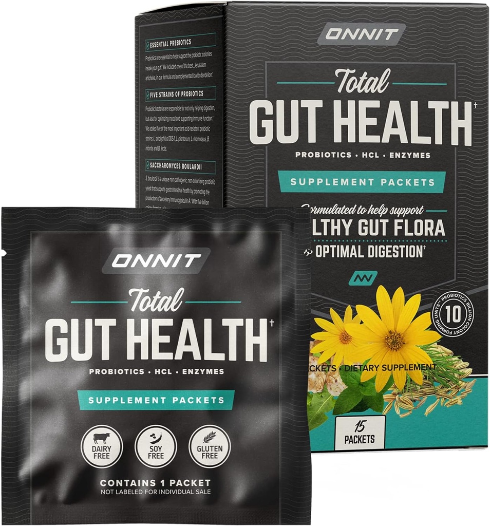 Onnit Total Gut Health: igapäevased prebiootikumid, probiootikumid ja seedeensüümide pakendid (15 Pack)