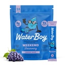 Waterboy Weekend Recovery | 3187mg elektrolüütide pulbri pakendid | Ingver + L-Theanine + vitamiinid | Ilma suhkruta, kõik looduslikud, gluteenivabad | 24 joogipulgasegud (viinamarja)
