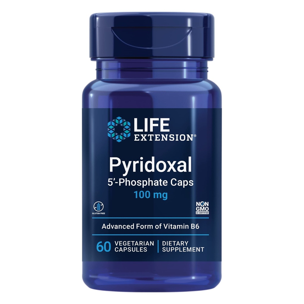 Elu pikendamine Pyridoxal 5'-fosfaadi kapslid - Vitamiin B6, 100 mg, bioaktiivne B6 südame-veresoonkonna, neerude ja närvide tervise jaoks - gluteenivaba, mitte-GMO, taimetoitlane - 60 taimekapslit