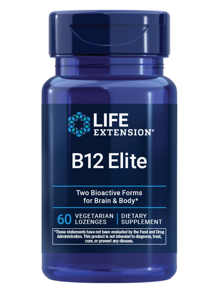 Life Extension B12 Elite, adenosüülkobalamiin, metüülkobalamiin, kaks aktiivset vormi aju tervise ja dopamiini tootmiseks, mitte-GMO, gluteenivaba, taimetoitlane, 60 lozenges