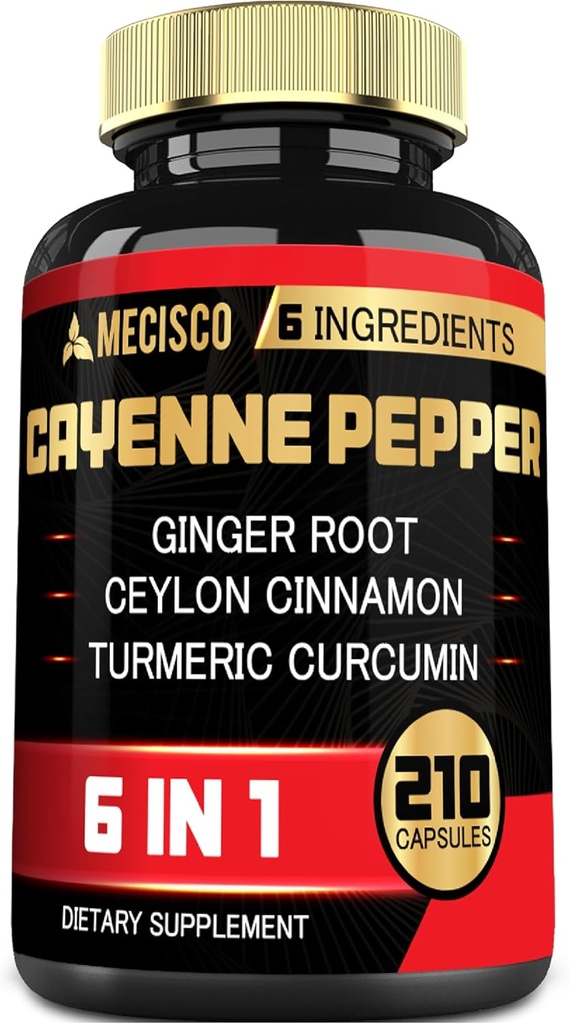 6in1 Cayenne Pepper Extract kapslid orgaaniline kurkumiini juur, must pipar, ja rohkem - toetada seedesüsteemi, südame tervise, immuunsuse funktsiooni - 210 kapslit