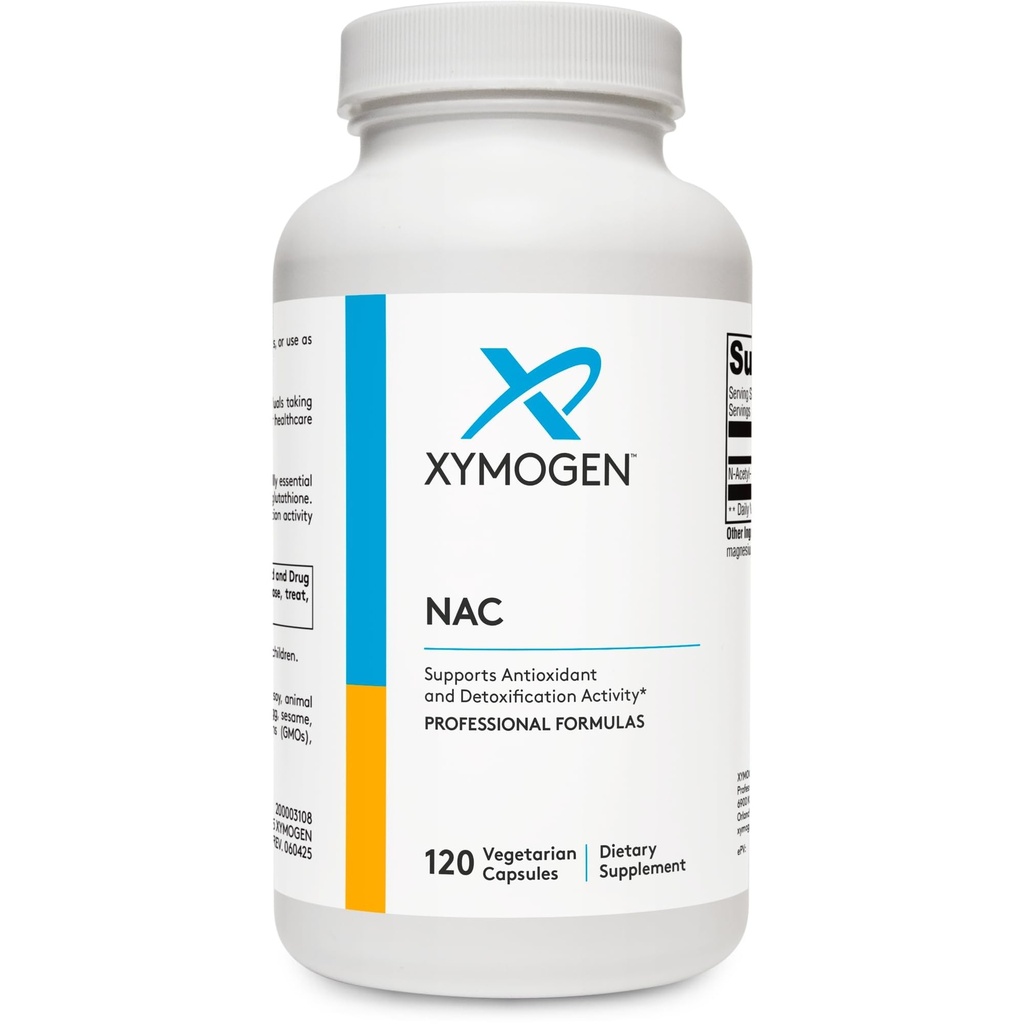 XYMOGEN NAC N-atsetüül-tsüsteiin 600mg - südame-veresoonkonna, antioksüdant, maksadetoks + immuuntoetuslisand - toetab glutatiooni sünteesi - mitte-GMO NAC täiendus (120 kapslit)