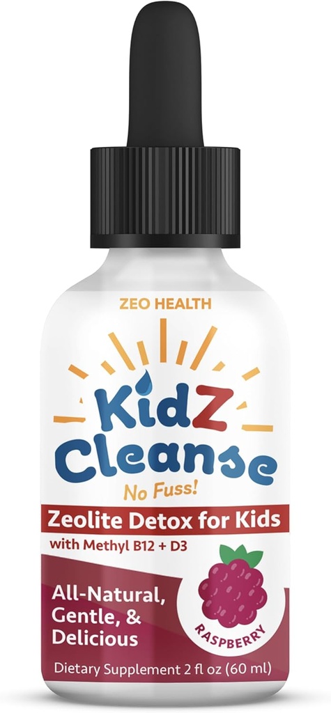 Kidz Cleanse | Zeolite Detox lastele | Arengu, käitumise, energia ja soolestiku tervise toetamise lisand | Lihtne võtta, puhas vedel tseoliittilgad + Metüül B12 + D3 (Vaarikamaitse) - 2oz