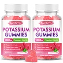2 Pack Kaalium Gummies, Kaalium Chloride 1000mg täiskasvanutele, Suhkruvaba Kaaliumilisandi Gummies Support Elektrolüütide Tasakaalu & Jalakrambid Naistele & Meestele, Vaarika Maitse, 120 Count