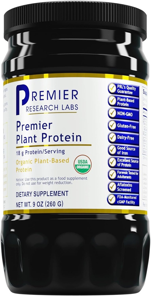 Premier Research Labs Taimeproteiin - Vegan Taimepõhine hernevalk Pulber, Orgaaniline, Piimavaba, Gluteenivaba, Kunstlike Maitseteta, Taimetoitlane, Sisaldab Kõrvitsat Ja Riisivalku - 9 Oz
