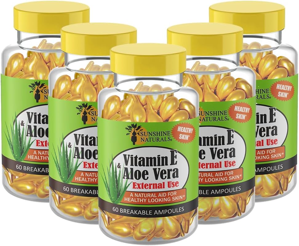 Päikesepaiste Looduslikud E-vitamiini ja Aloe Vera niisutaja. Hüdrogeenimine kuiv nahk, rahustav leevendus, toit ja naha elastsus. Edendab pehmet ja tervislikku nahka. 60 viaali. Pakk 5