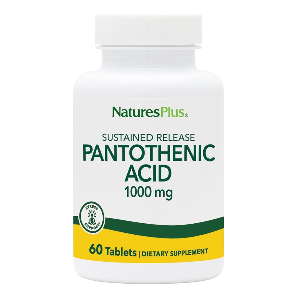 NaturesPlus pantoteenhape, püsiv vabanemine - 1000 mg, 60 tabletti - suure tugevusega vitamiin B5 täiendus - taimetoitlane, gluteenivaba - 60 serveerimist
