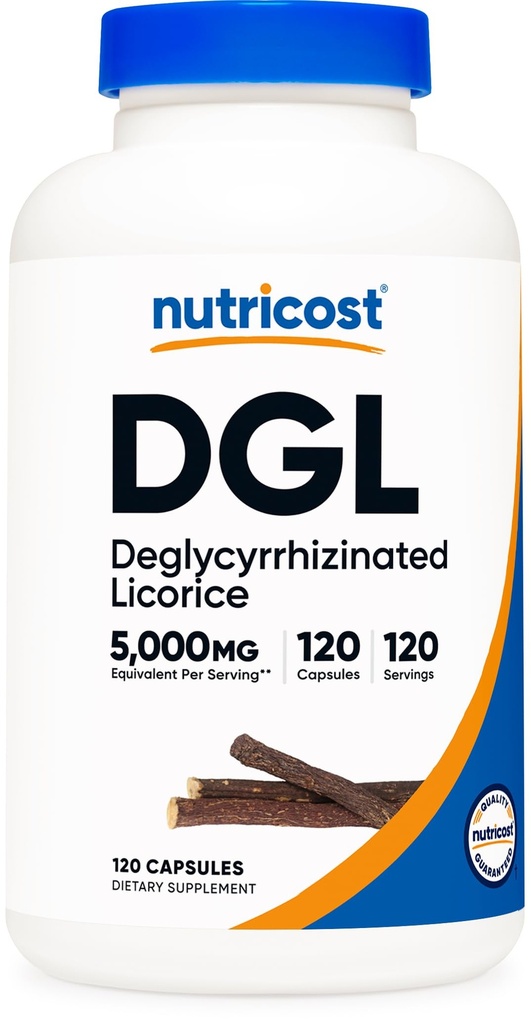 Nutrikost DGL deglütsürritsiinitud lagritsaekstrakti kapslid (500 mg ekstrakt, mis vastab 5 000 mg lagritsale, 120 serveerimisele) - Non GMO, Vegan