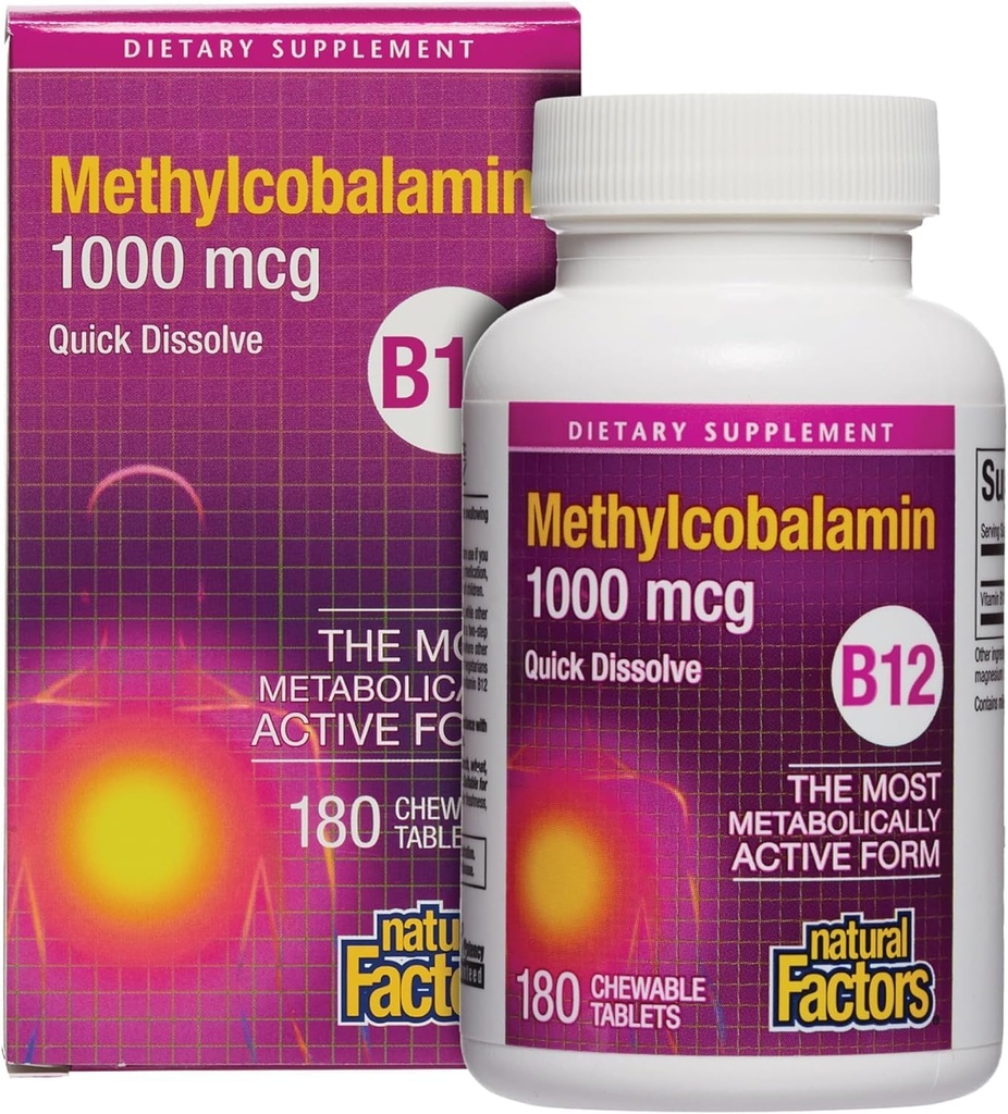 Looduslikud tegurid, vitamiin B12 Metüülkobalamiin 1000 mcg, pakub kõige metaboolselt aktiivset B12 vormi, kiire lahustumisega tablette
