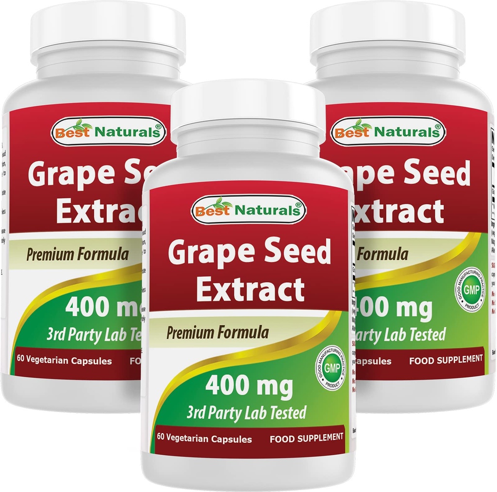 Best Naturals Viinamarjaseemne ekstrakt 400 mg 60 Vcaps (60 Count (Pack of 3))