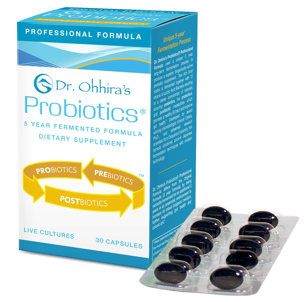 Dr. Ohhira probiootikumid Professionaalne valem 5-aastaste fermenteeritud prebiootikumidega, elusate aktiivsete probiootikumidega ja ainus toode postbiootiliste metaboliitidega, 30 kapslit