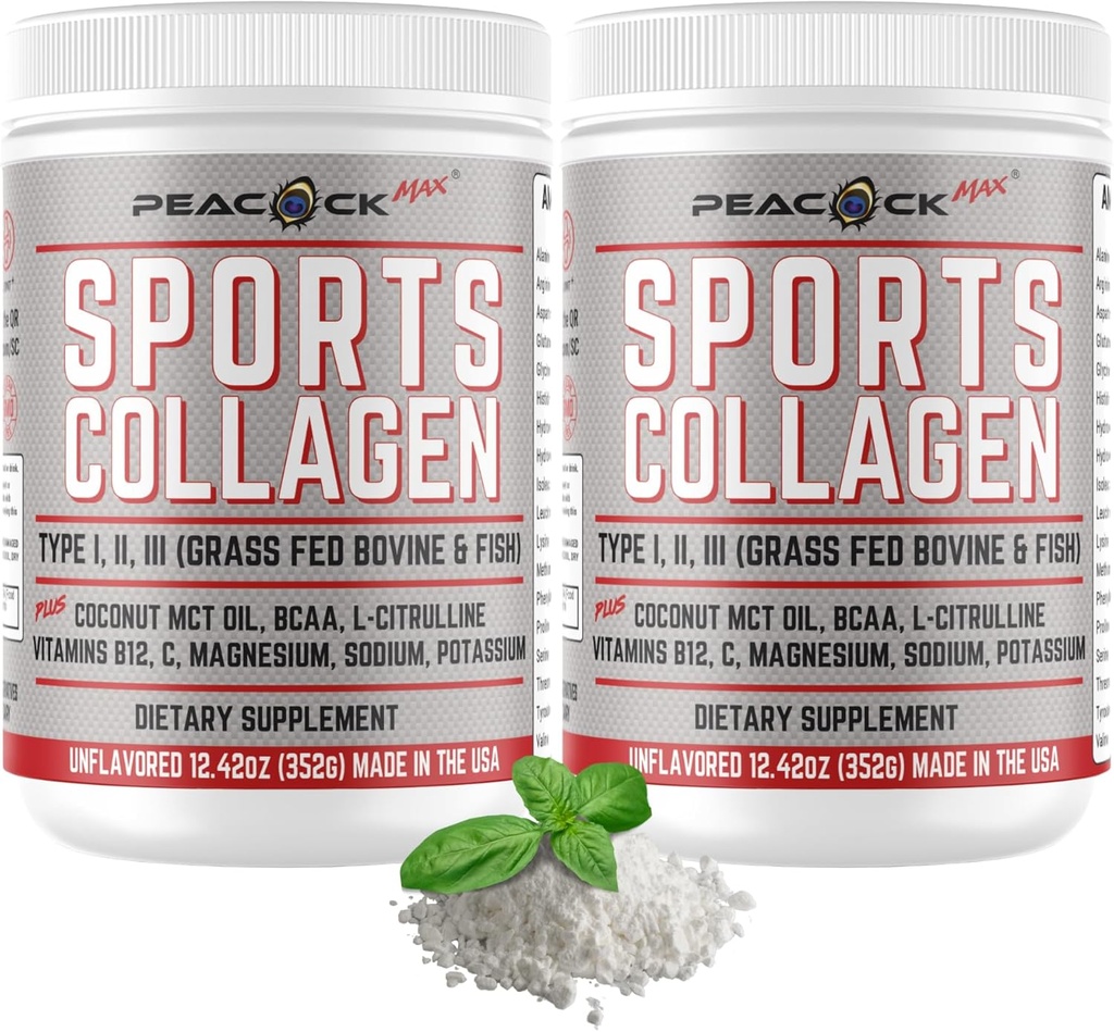 Spordikollageenipulber, 12,42 oz, pakend 2 - rohtveis ja metskala, hüdrolüüsitud tüüp I, II, III Multi kollageenpeptiidid, maitsestamata valgupulber BCAA, magneesiumi ja elektrolüütidega