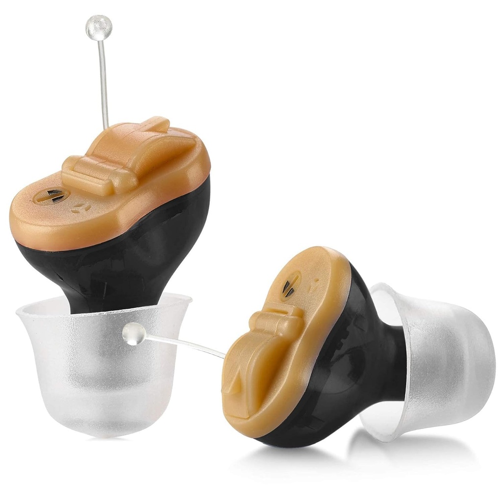 Premium digitaalse kuulmisabi võimendi - Invisible in Canal (CIC) in-Ear Mini heliparanduskomplekt, peaaegu nähtamatu, müra tühistamine, isiklik heli kuulmisvõimendus - must, paar paremale ja vasakule kõrva