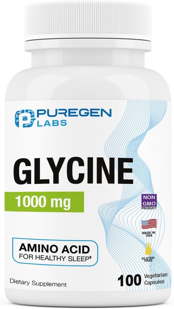 Puregen Labs Glycine 1000mg [High Potency] 100 Taimekapslid, soodustab tervislikku und | Ei kahjulikke lisaaineid | Mitte-GMO, NO Gluteeni ja piima | Valmistatud USA-s - 100 Servings