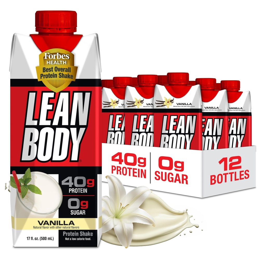 Lean Body Ready-to-Drink Vanilje valgu loksutamine, 40 g valku, vadakusegu, 0 suhkur, gluteenivaba, 22 vitamiini ja mineraali, 17 Fl Oz (pakk 12) LABRADA