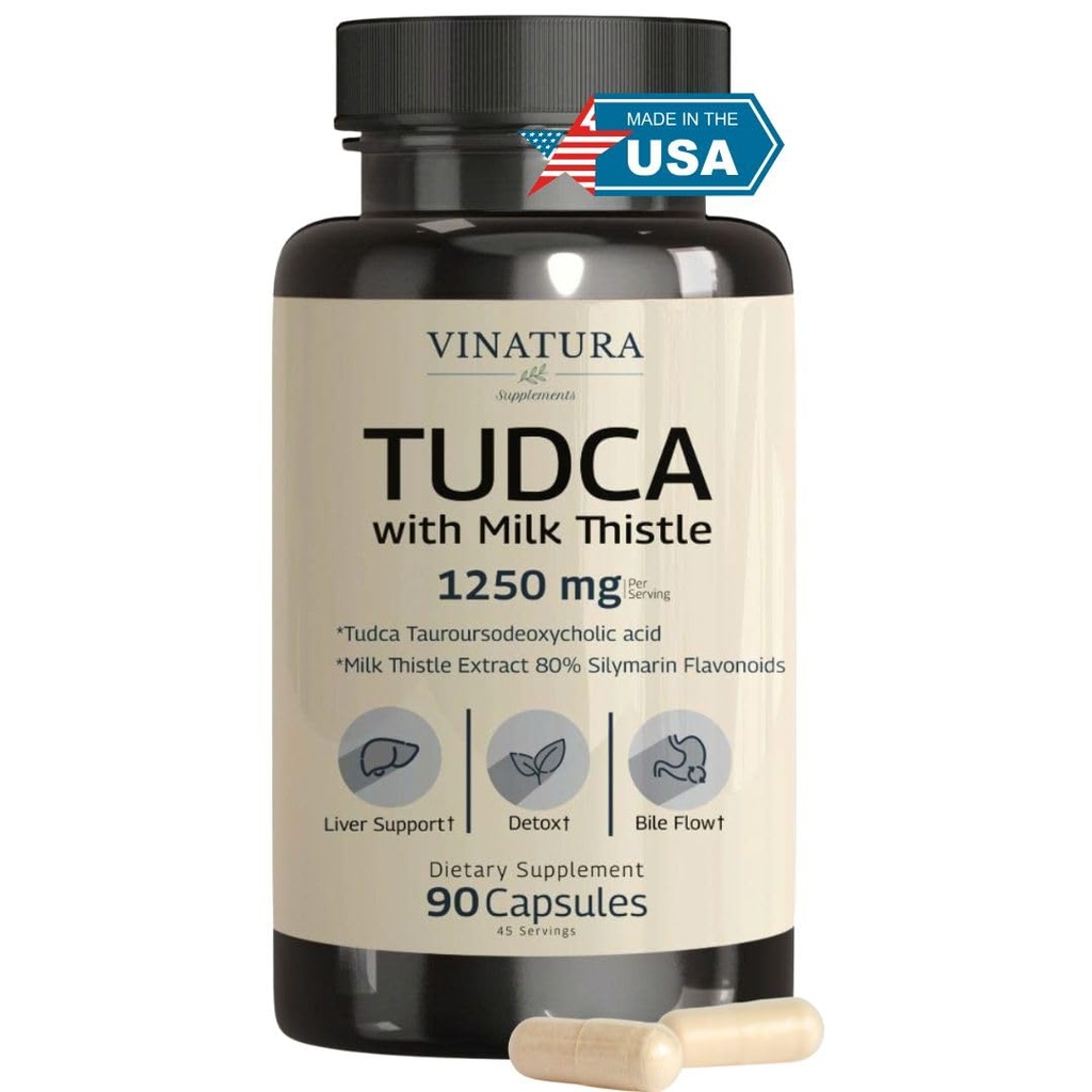 VINATURA TUDCA piimaohakas 1250mg - Tudca lisand, Tudca sapisoolad, maksatoetus, sapipõie lisandid * USA valmistatud ja testitud * Sapisoolade lisand - 90 kapslit